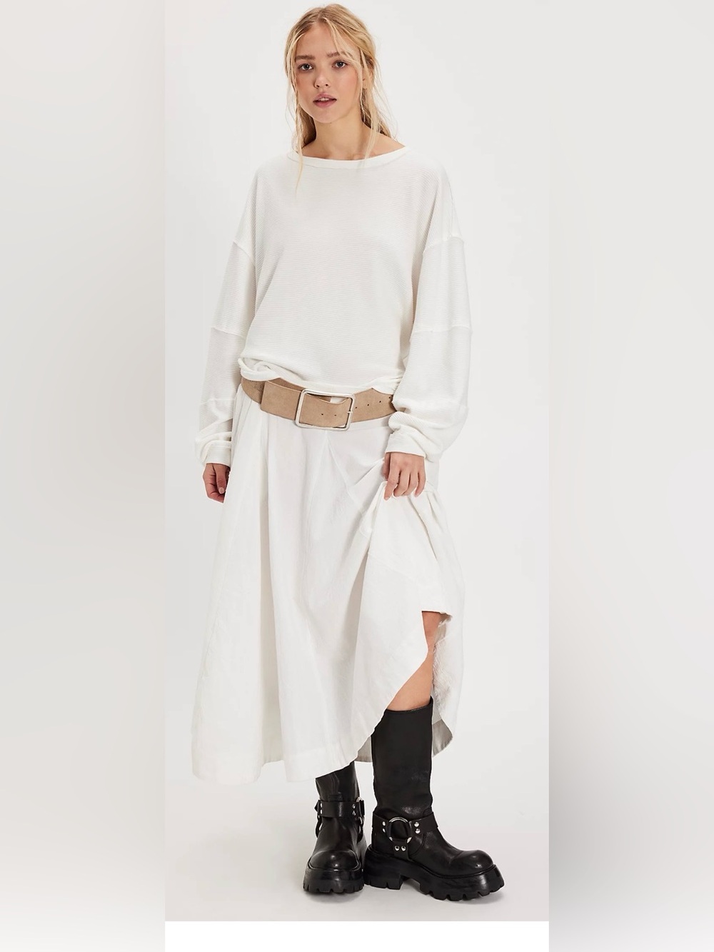 We The Free Ribbed Oversized High Low Long Sleeve Top White Large NWT